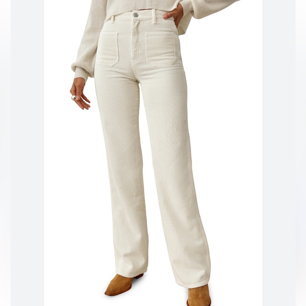 Reformation Alyssa High Rise Cream Corduroy Wide Leg Pants